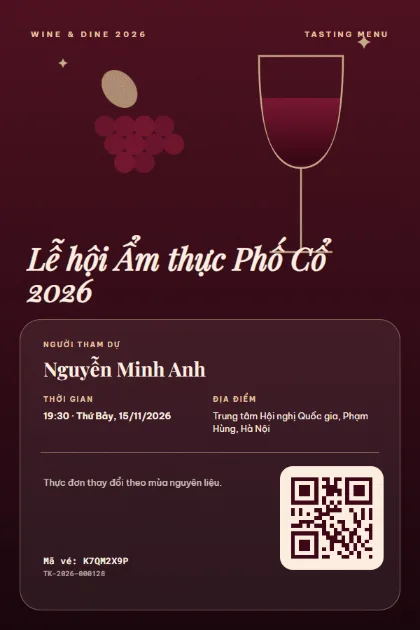 Mẫu vé Wine Night