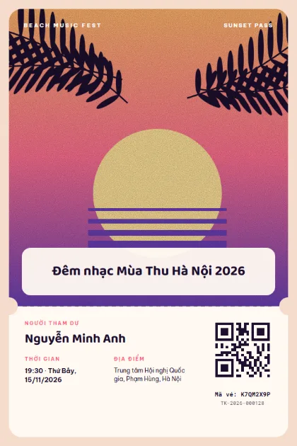 Mẫu vé Tropic Sunset