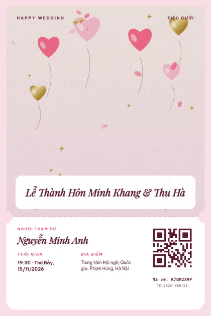 Mẫu vé Heart Balloons