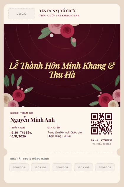 Mẫu vé Hotel Wedding
