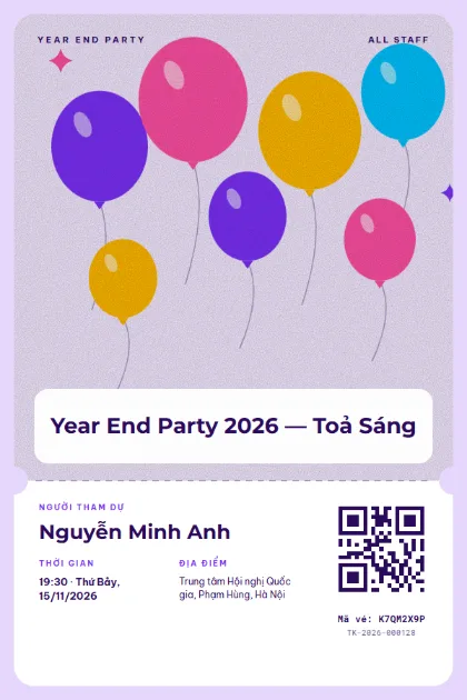 Mẫu vé Purple Party