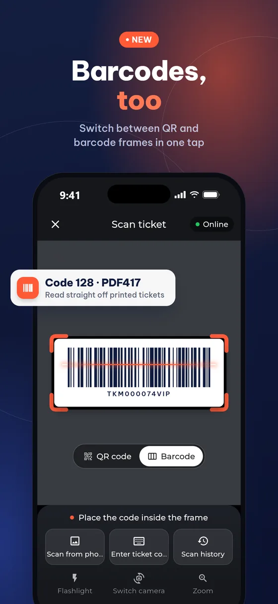 Scanning a Code128 / PDF417 barcode on a printed ticket