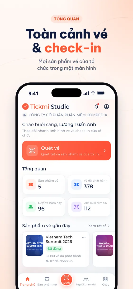 Tổng quan sản phẩm vé và số lượt check-in