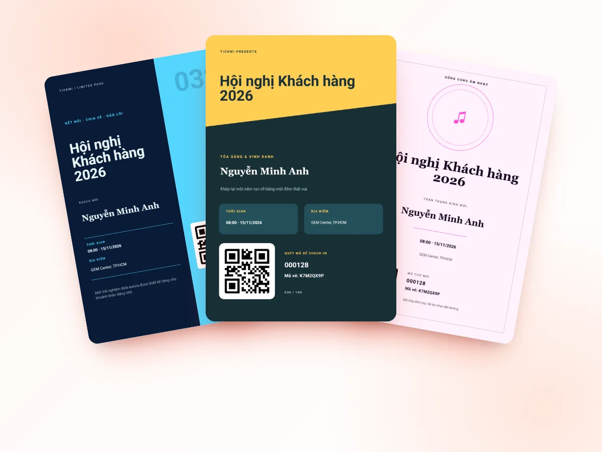Mẫu vé mời QR mang thương hiệu trong thư viện Tickmi