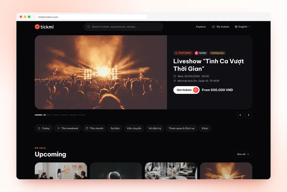 ticket.tickmi.com — buyers choose tickets and pay online