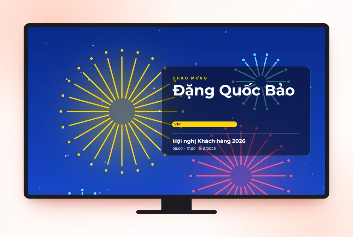 Màn chào khu VIP chào tên khách vừa tự check-in tại kiosk